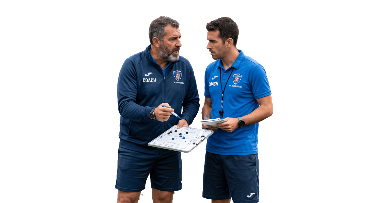 Cuerpo técnico revisando la pizarra